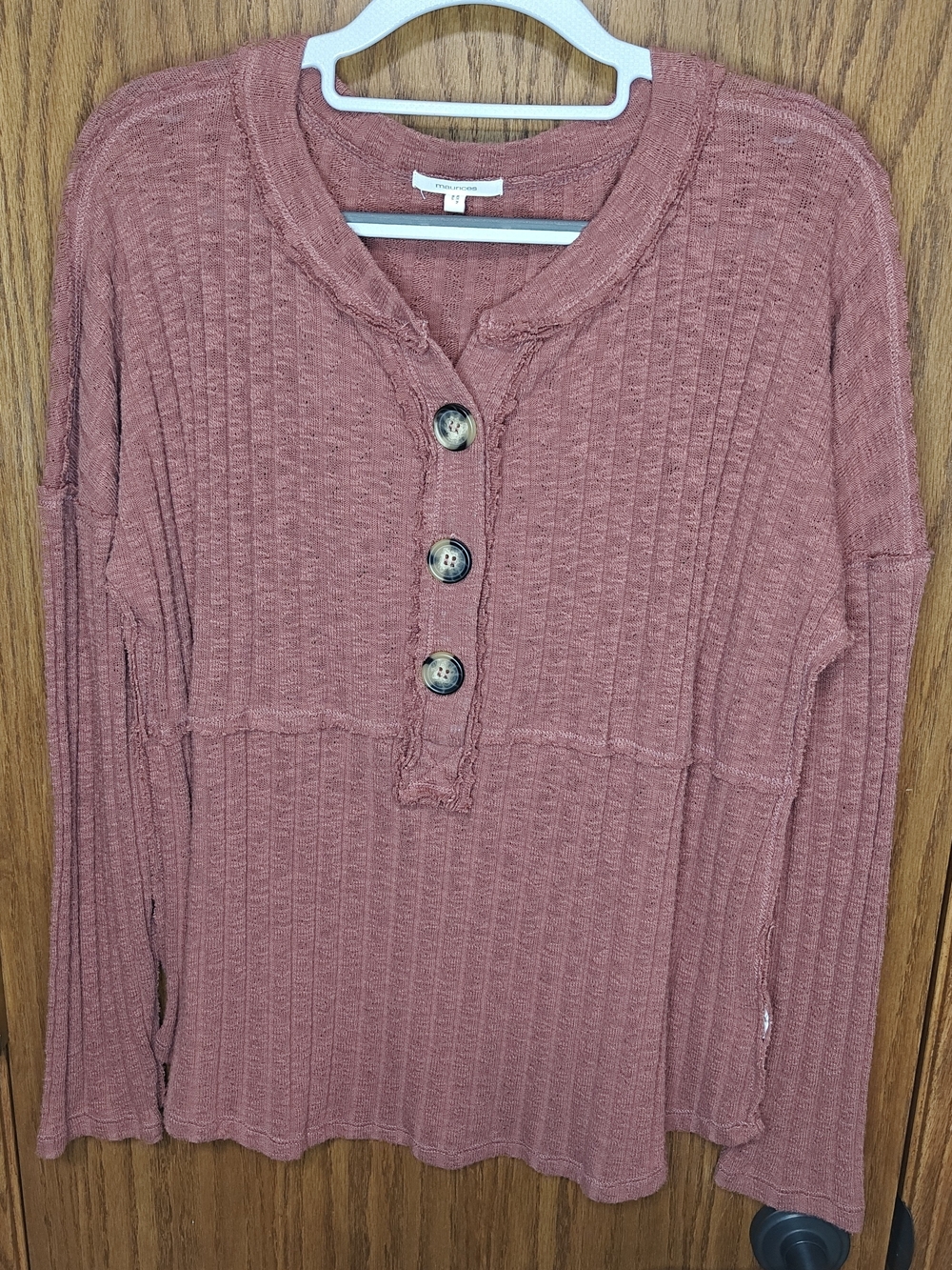 Women's Maurices Dusty Rose Waffle-Knit Henley Sweatshirt, Size XL